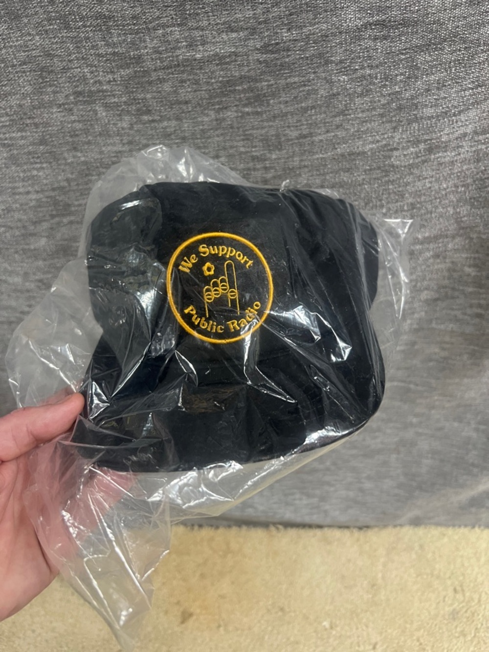 Black Baseball Cap with Yellow Embroidered Text